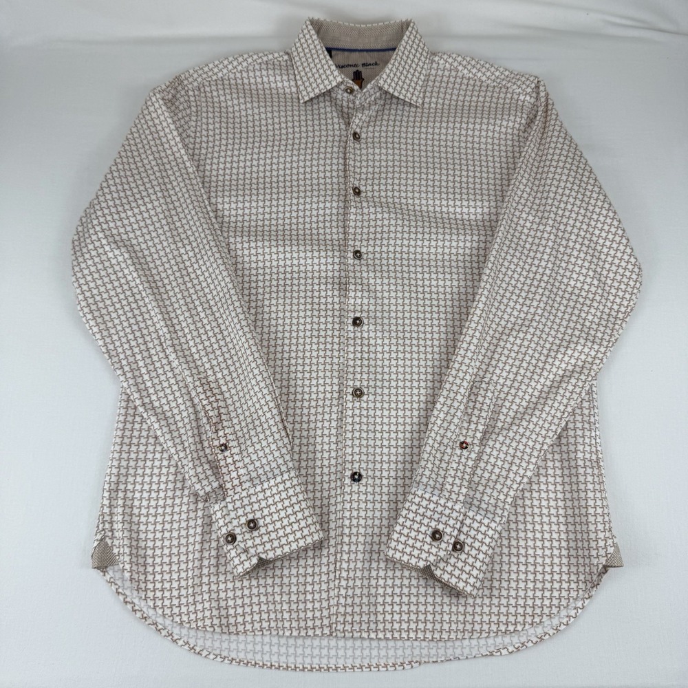 Visconti Black‎ Men's Long Sleeve Shirt, Brown/White Geometric Print, M